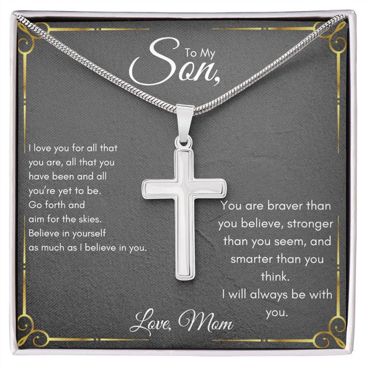 To My Son (Mom) Stainless Steel Cross Necklace